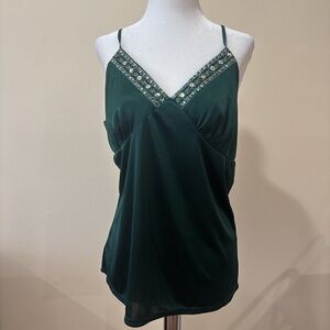 Y2K Xhilaration Forest Green Camisole with Beaded Neckline